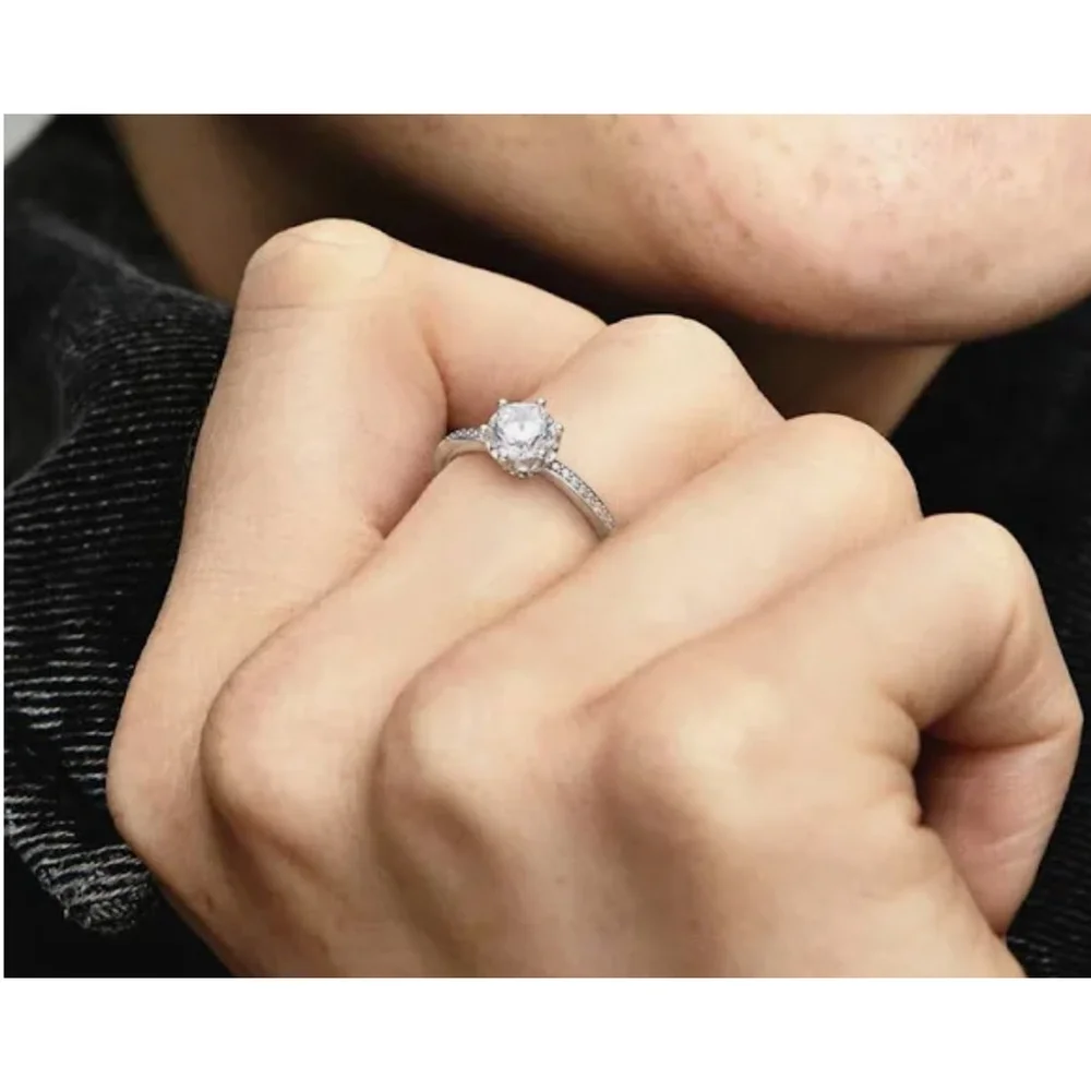Pandora Clear Sparkling Crown Solitaire Ring Size 6.5-7